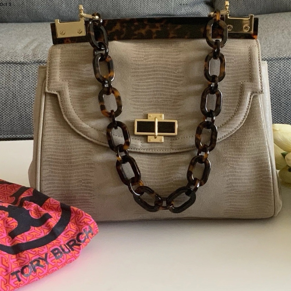 NWOT TORY BURCH LIZARD MEDIUM RESIN TOP SATCHEL $750